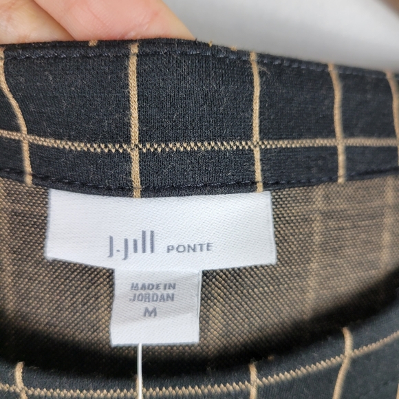 New J.Jill Ponte Knit Windowpane Plaid Check Boatneck Button Sleeve Top - Picture 7 of 12